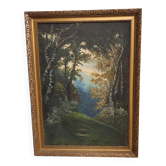 Oil on canvas landscape with birch trees, signed M. Fekete J.