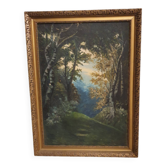Oil on canvas landscape birch wood signed m. fekete j.