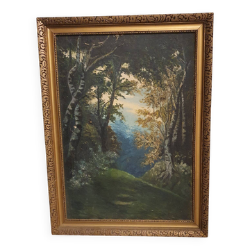 Oil on canvas landscape with birch trees, signed M. Fekete J.