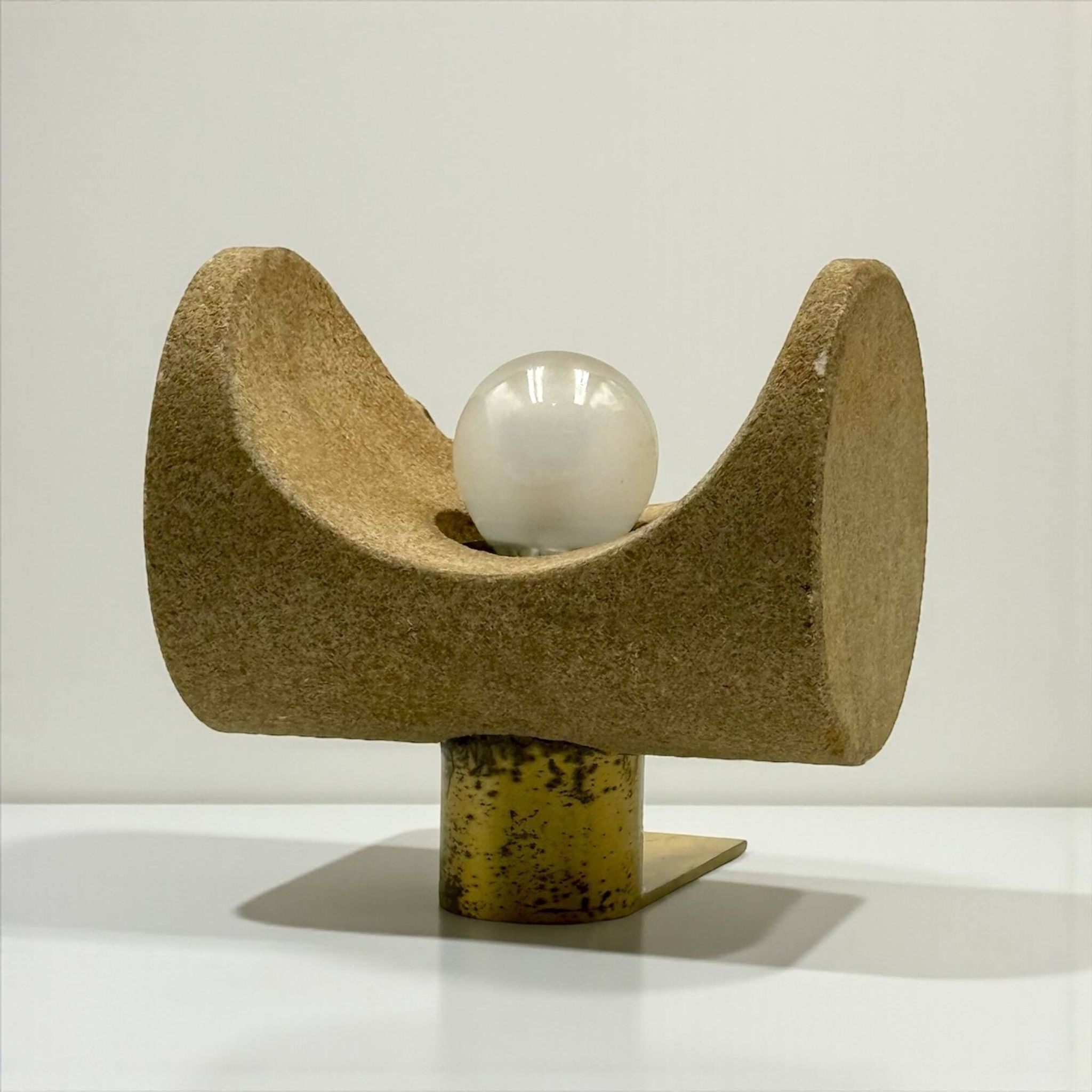 Brutalist Italian Light in Stone and Brass – 1970s Table Lamp