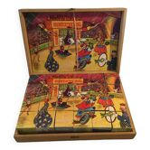 Jeu ancien de 24 cubes de bois puzzle années 50