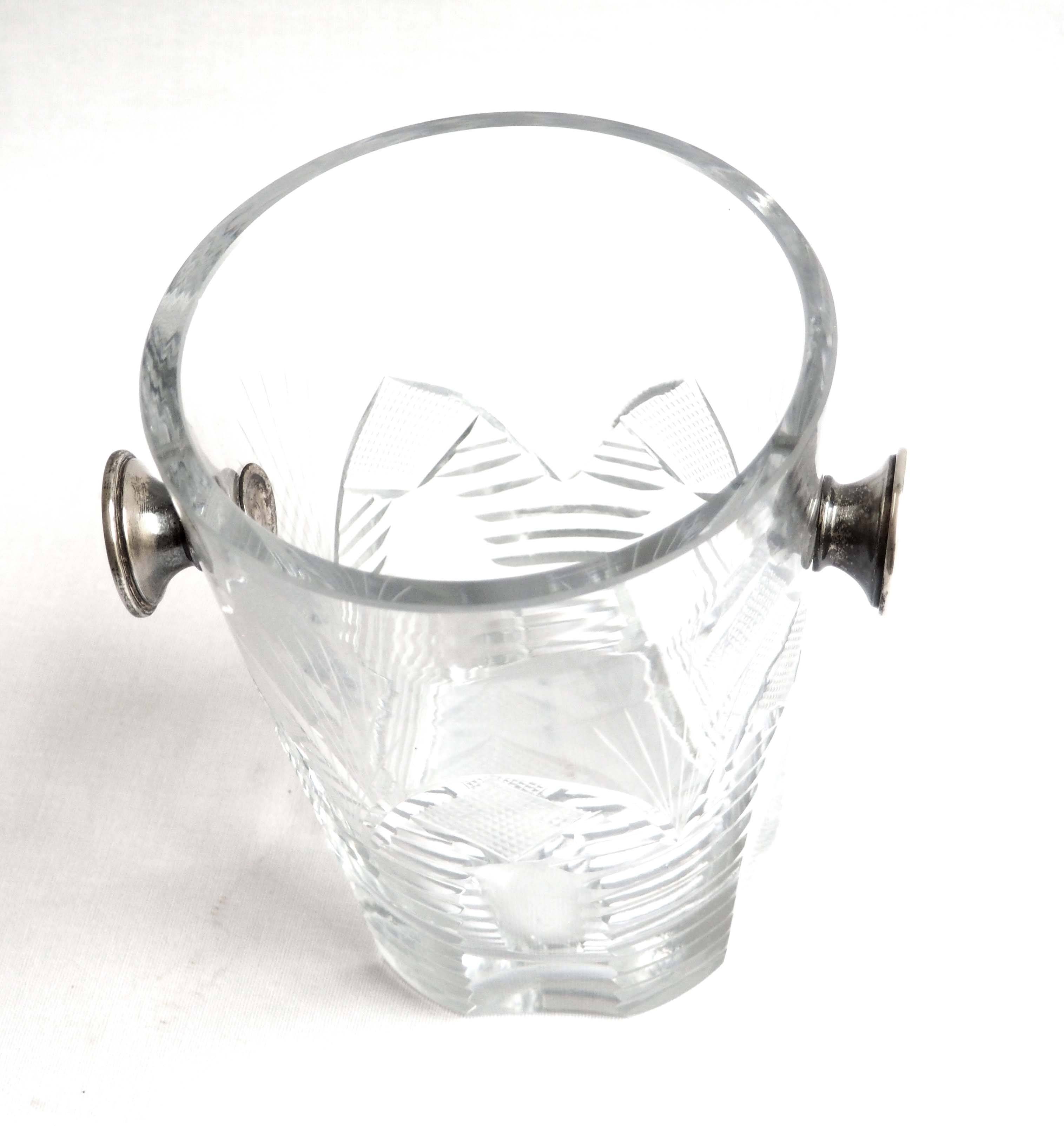 Crystal ice bucket and silver handles