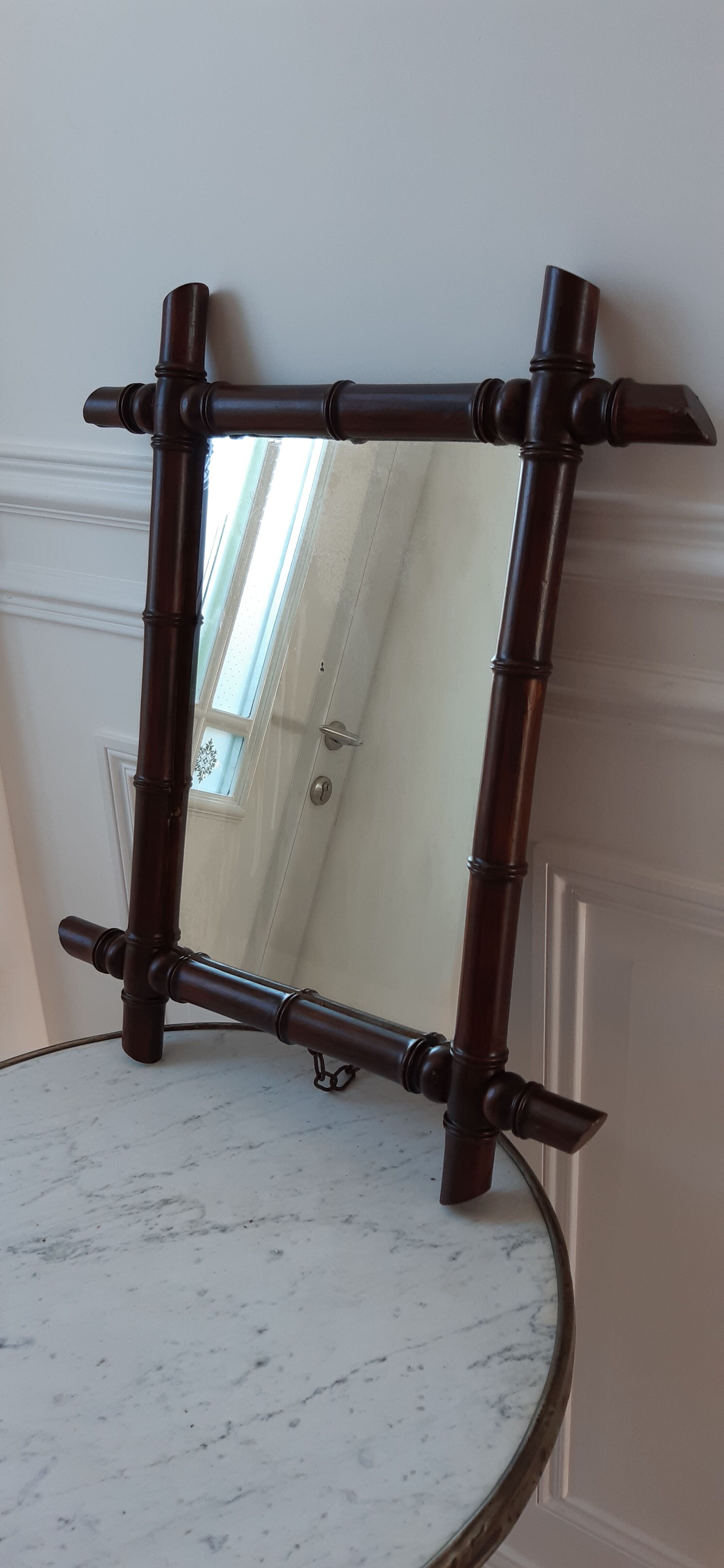 Barber mirror in solid oak bamboo way 30s-40s, 60x50 cm