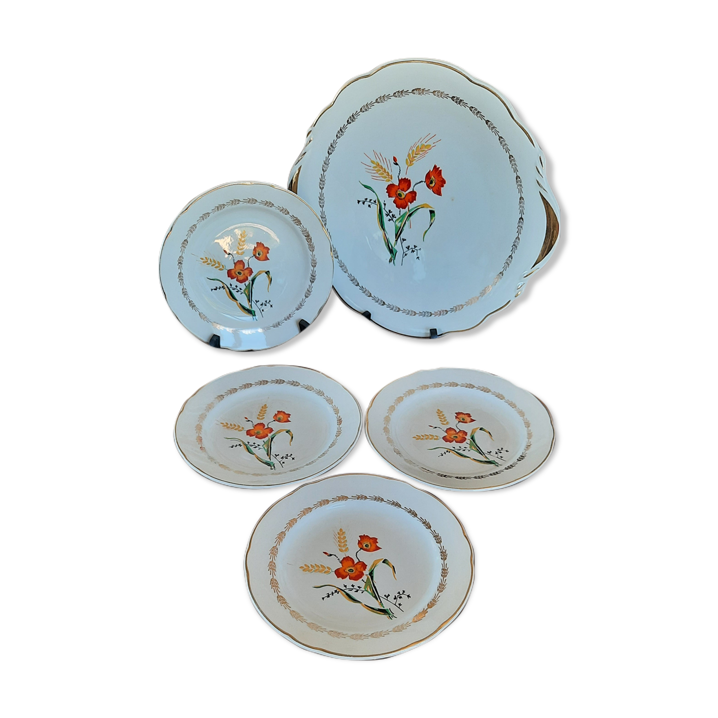 Serving dish and 4 dessert plates Sarreguemines