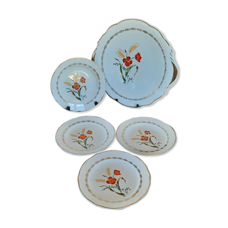 Serving dish and 4 dessert plates Sarreguemines