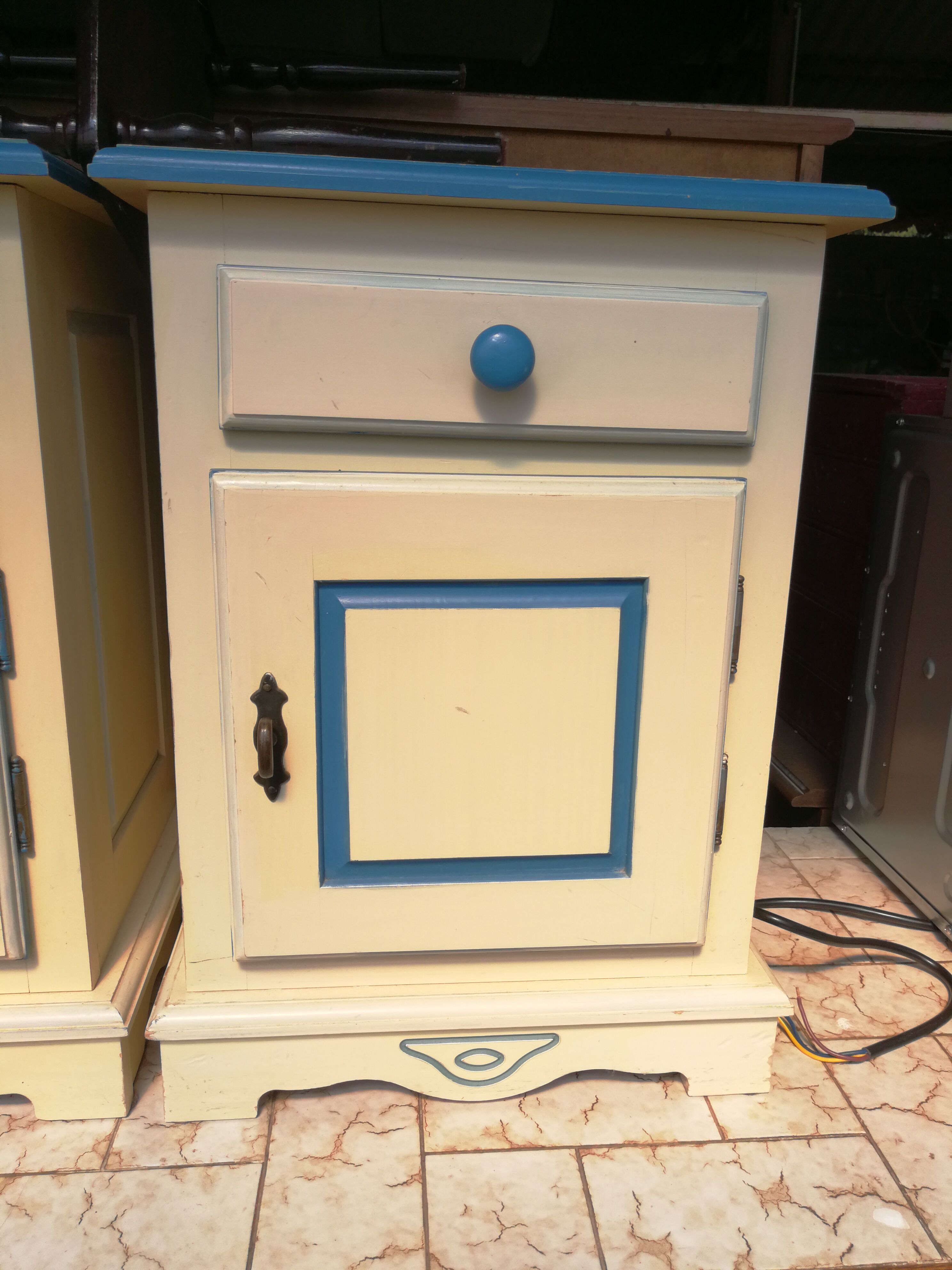 Beige and blue bedside pairs