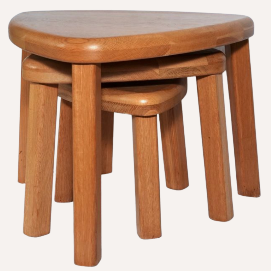 Brutalist oak organic curved oval side or nesting tables, Dutch ca 1960