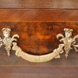 Antique chest of drawers in mahogany, Amboyna burl, red marble and bronze