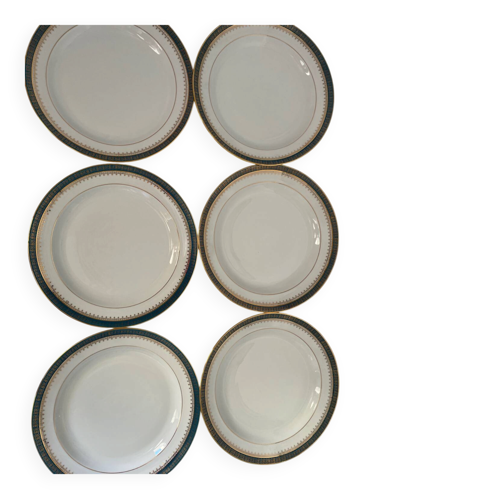 Six slightly hollow Limoges porcelain plates.