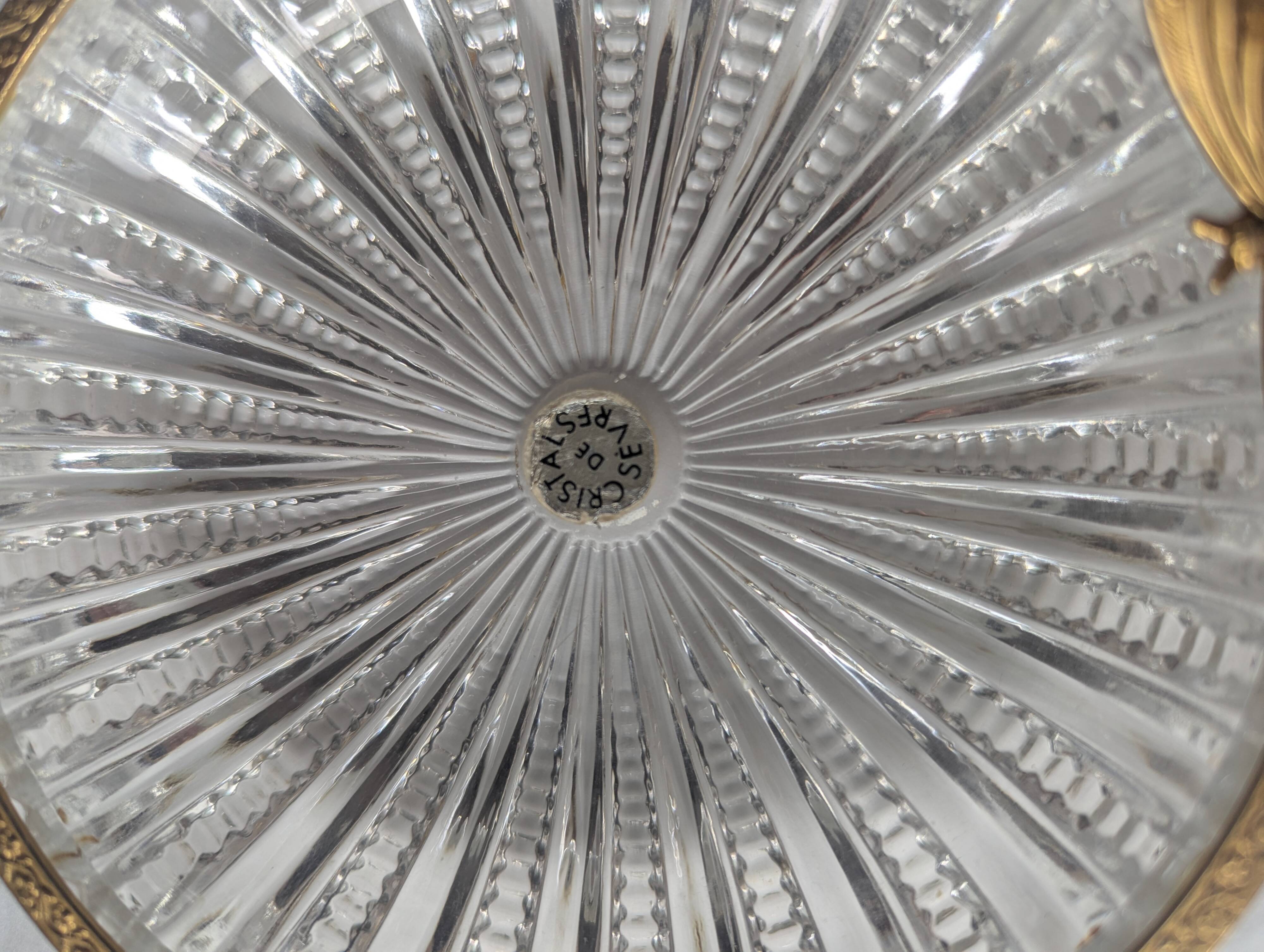 Antique pocket tray in Sèvres crystal and chiselled brass with butterfly decoration.