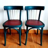 Pair of vintage emerald green bistro wooden chairs