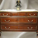 Louis XVI Officer's Chest of Drawers, 19th (19th) Century, Mahogany & Marble