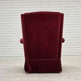 1970s, Danish highback chair, cherry-red furniture velour, ash wood legs.