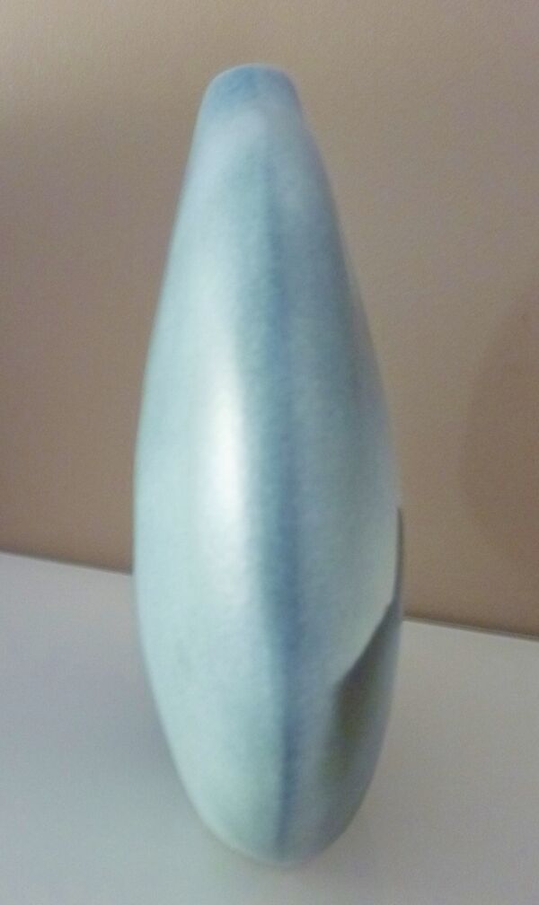Vase lentille design Yves Mohy céramique émaillée signée Virebent, années 70