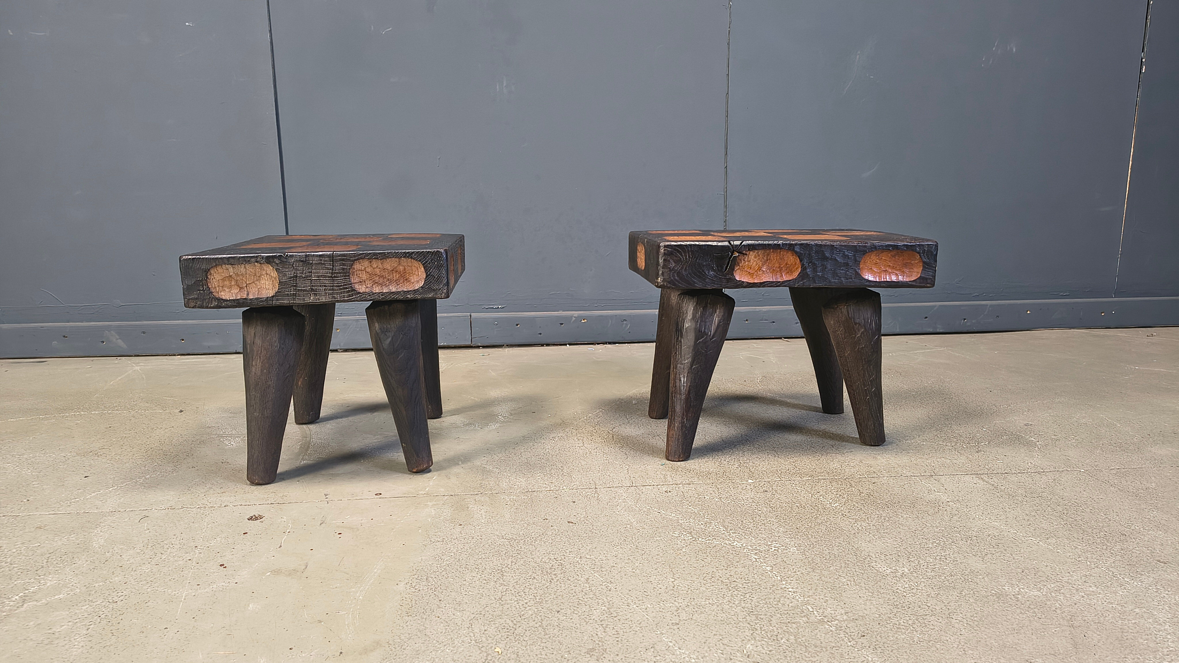 Vintage rustic wooden side tables or stools, 1960s