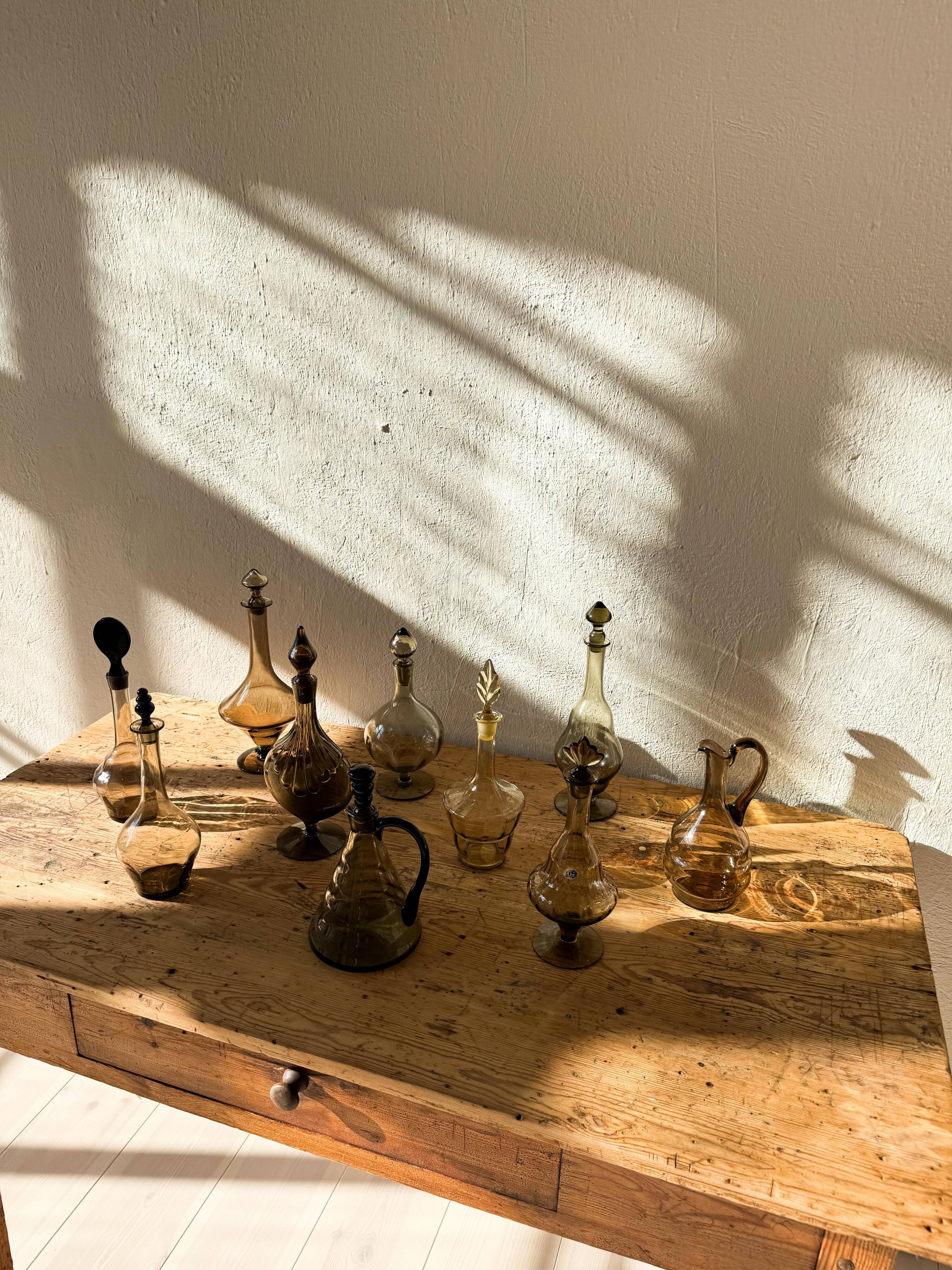 Art Deco Collection of 10 Sculptural Carafes Sweden 1920s