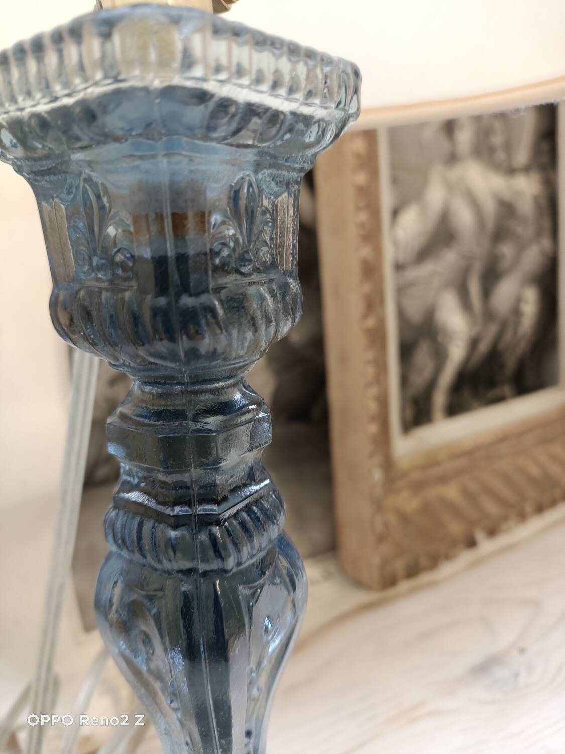 Paire de lampes en verre bleuté