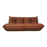 Canapé Togo français en cuir de vachette épais couleur cognac, signé Michel Ducaroy pour Ligne Roset