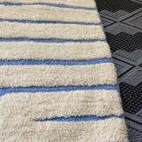 Sky Blue Boujaad Rug – Handmade Moroccan Wool Rug with Bold White Geometric Patterns