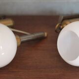 Pair of brass and white opaline wall lights, vintage wall light