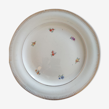 Assiette de présentation plat porcelaine terre de fer saint Amand fleurs doré