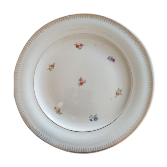 Assiette de présentation plat porcelaine terre de fer saint Amand fleurs doré