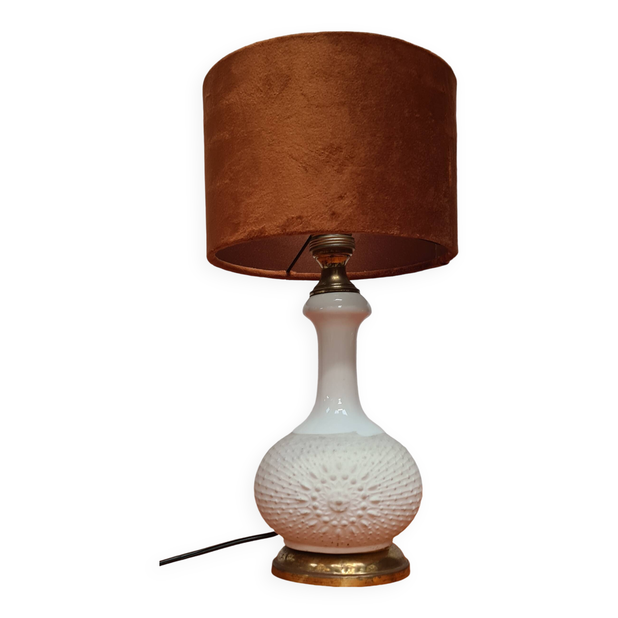 Ceramic lamp 1960 to 70 with velvet lampshade