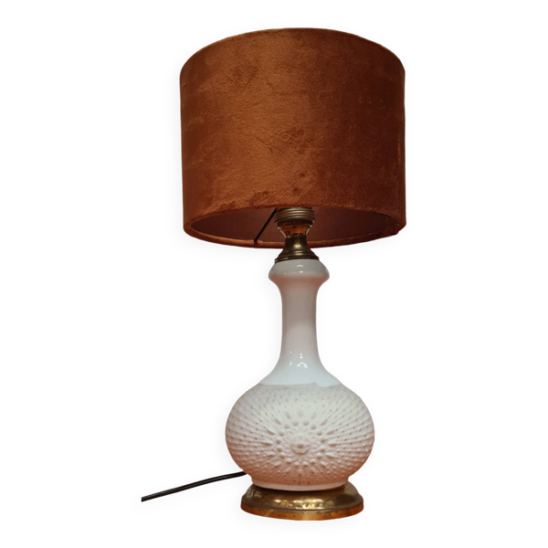 Lampe céramique 1960 70 avec abat jour velours