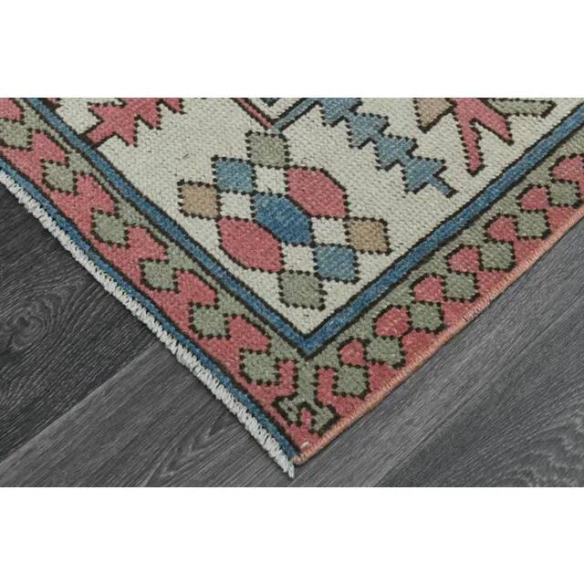 1970s Vintage Turkish Handmade Wool & Cotton Pink Area Rug 172x263