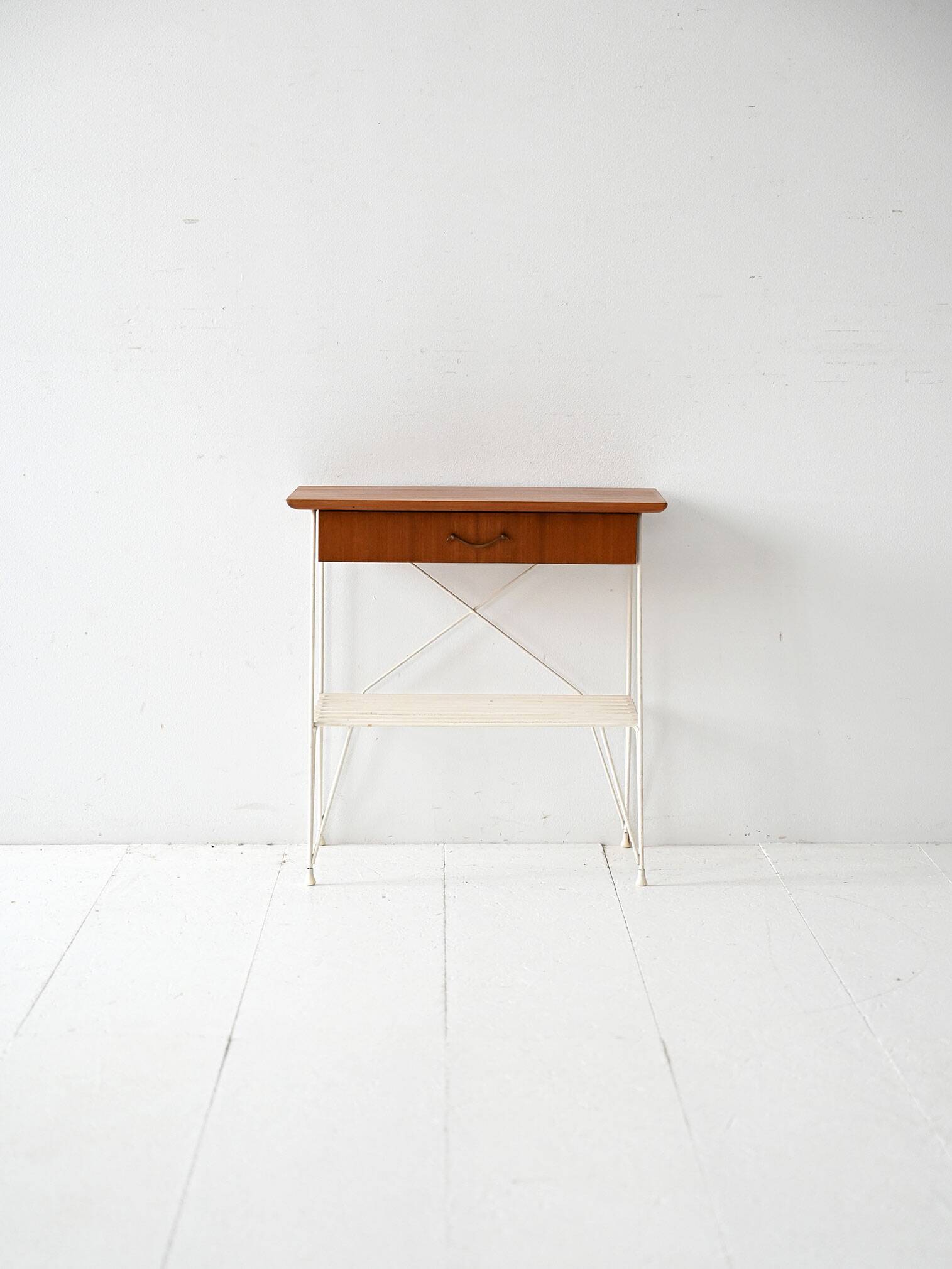 Table de chevet scandinave en métal et acajou, années 1960