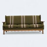 1970s, Danish 3-seater sofa, furniture wool, solid oak wood.