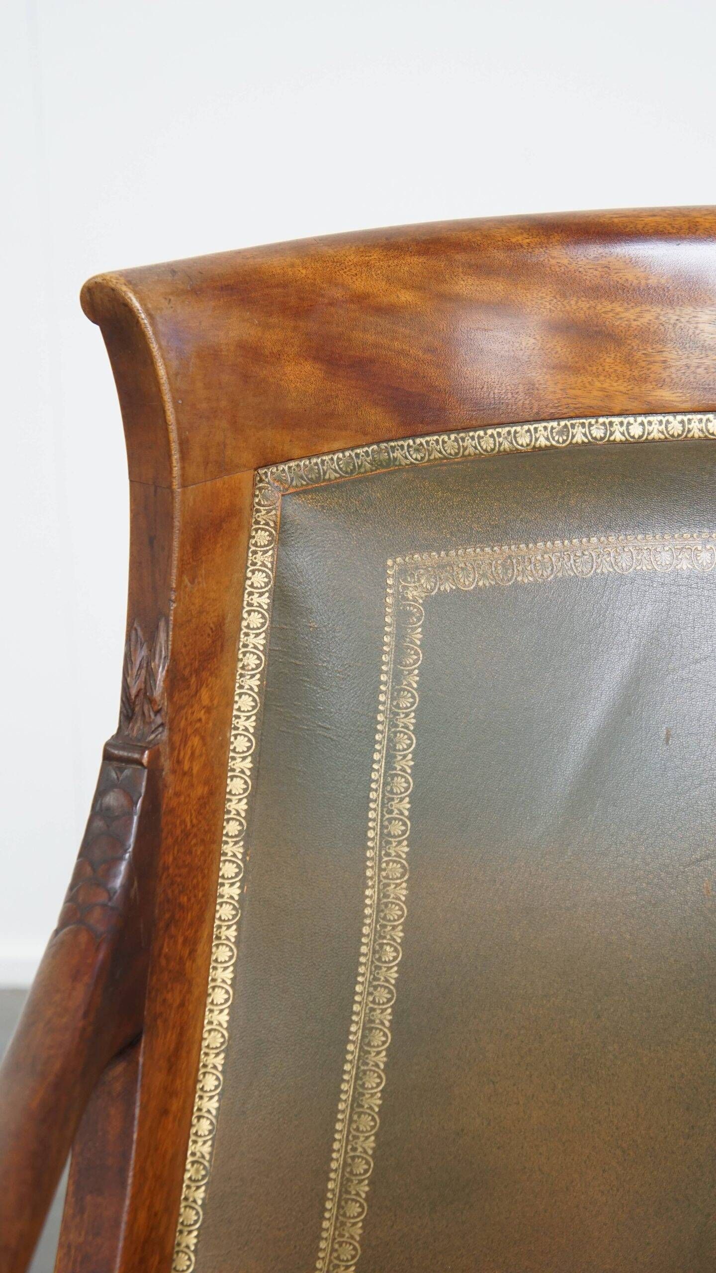 Leather and wooden Empire style side/desk chair from the early 20th century