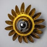 Sun wall lamp by ferro arte, metal and gold leaf, Spain, 1960