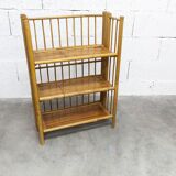 1970s honey-colored folding bamboo shelf