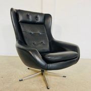 Vintage Danish mid-century black leather swivel chair, 1970s