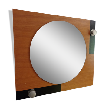Miroir mural sur chêne doré des années 60 70x60cm