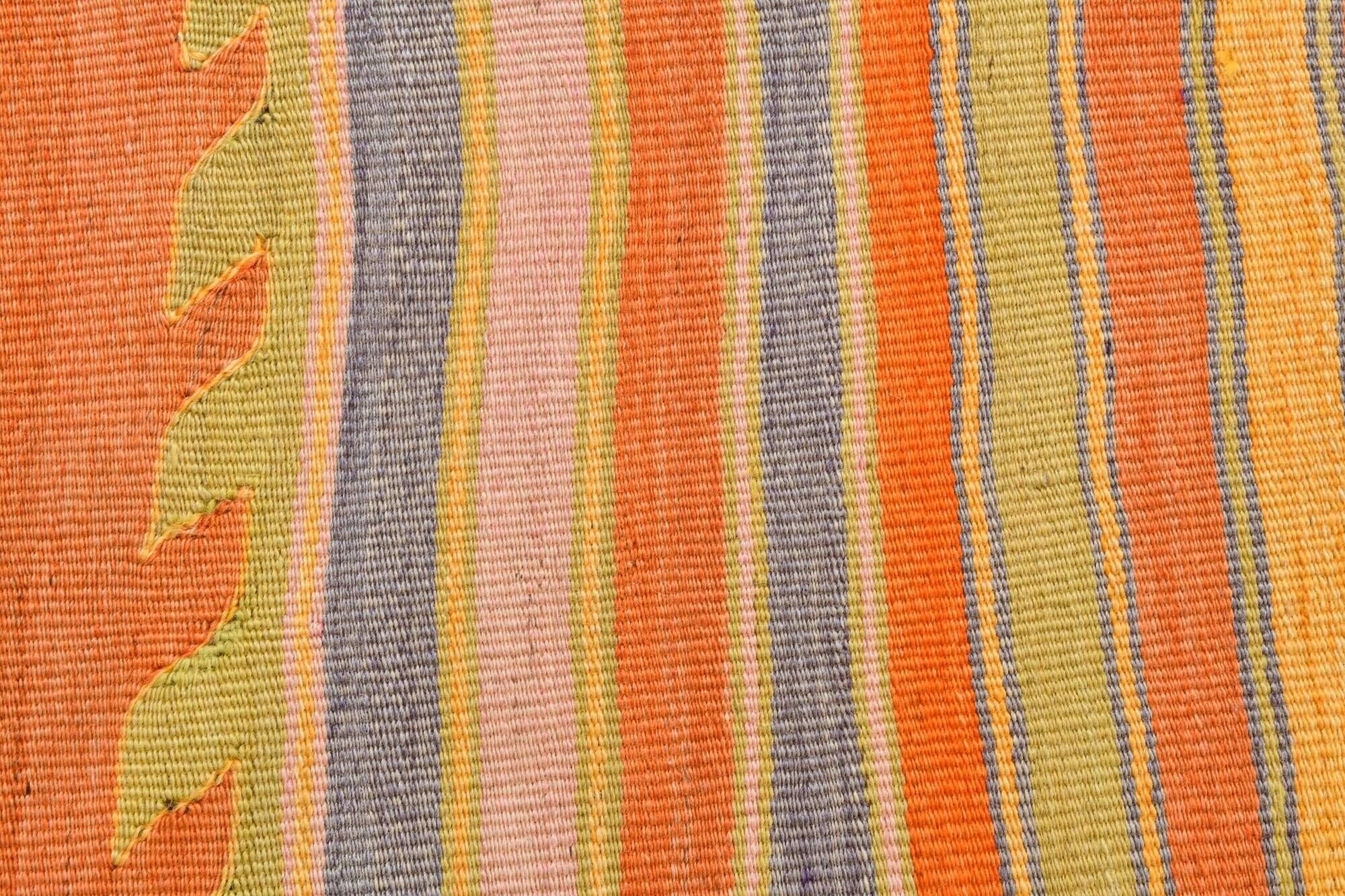 Wine Red & Orange Mid Century Modern Wool Kilim Rug, 153x239 Cm