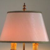 2 Light French Vintage Brass Boulotte Table Lamp With Cream Fabric Shade