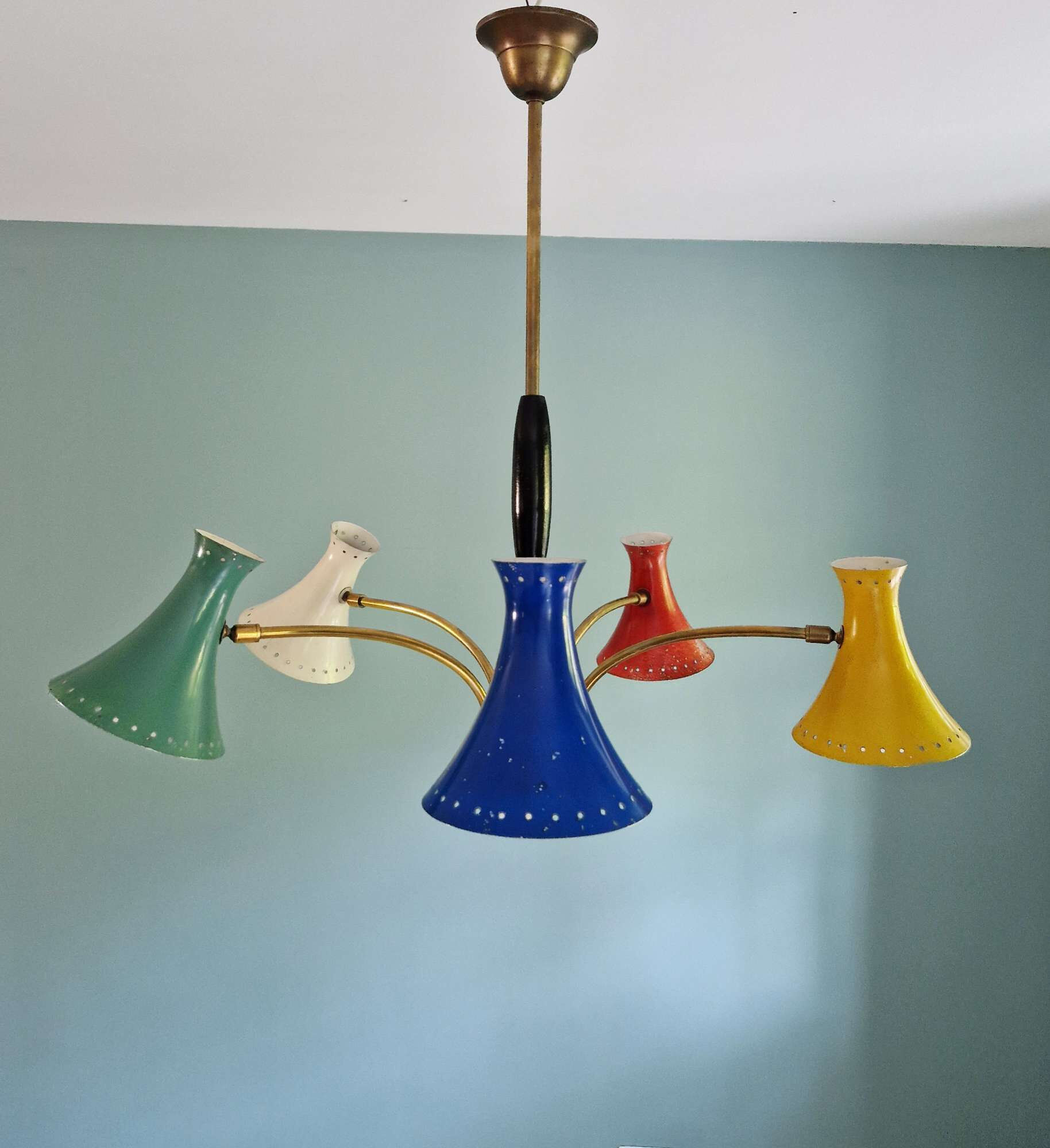 Articulated Diabolo chandelier, Italian design, 1950s-60s