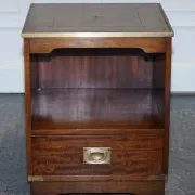 Vintage Bevan Funell Military Campaign Bedside Table with Leather Top