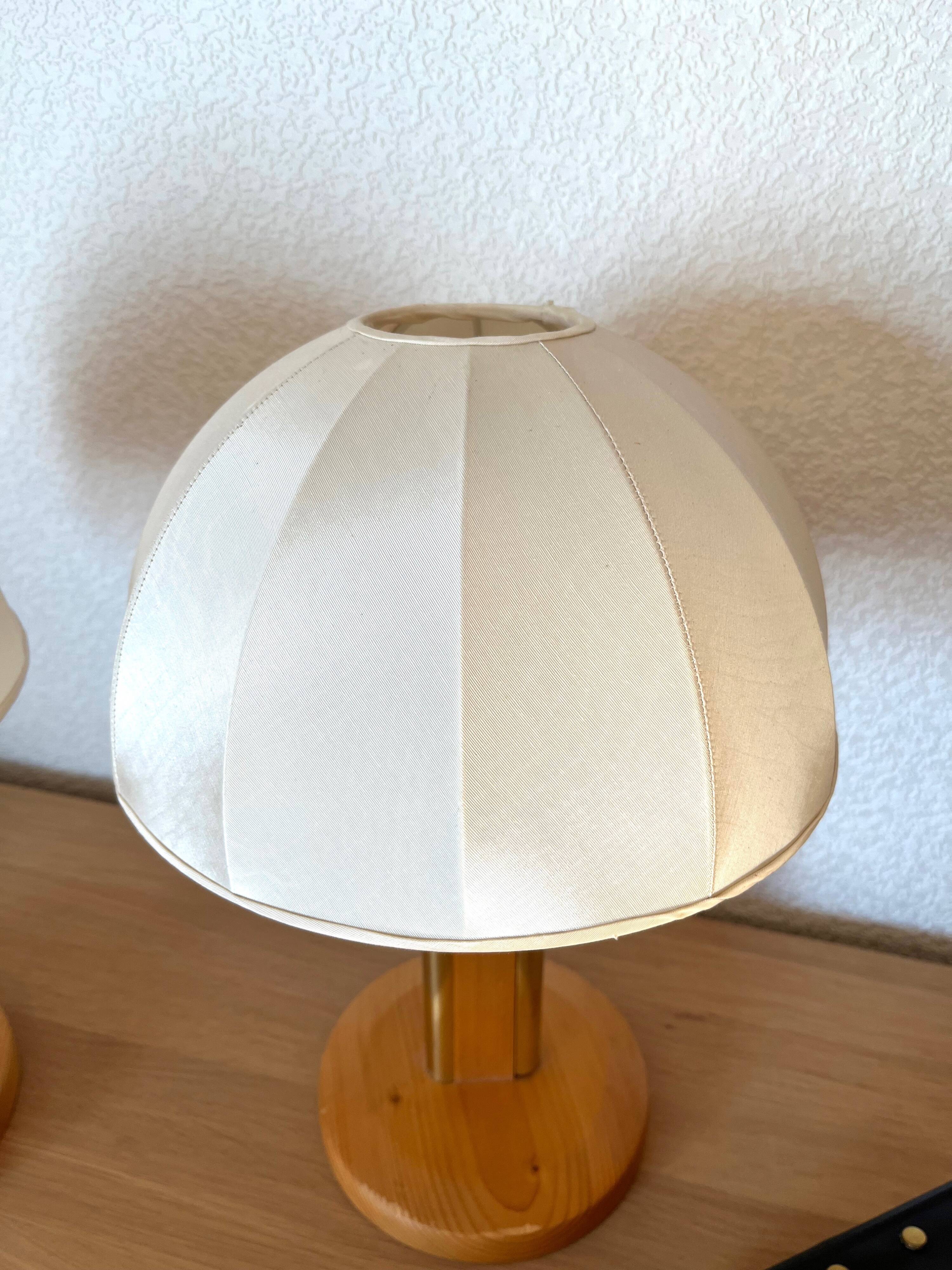 Pair Danish Modern Mid Century Pine Wood Cocoon Bedside Lamps