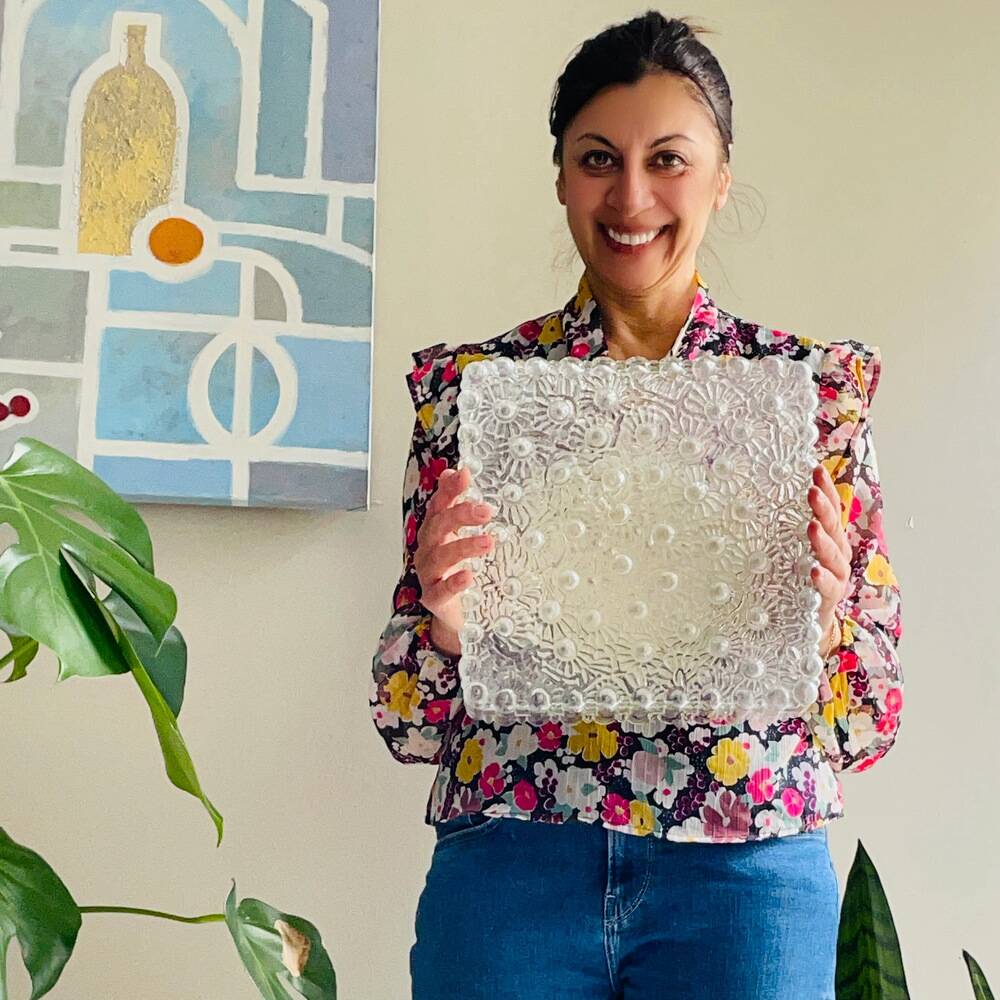 Large glass square flush mount ceiling or wall lamp