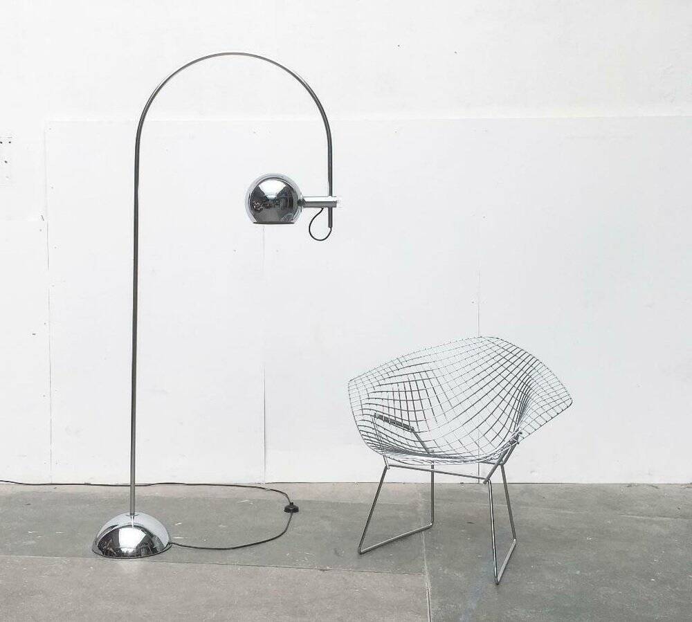 Chrome metal arc floor lamp Space Age mid-century by Cosack, 1960s