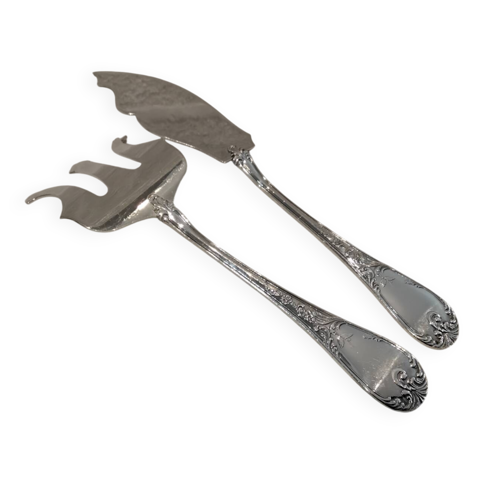 2-piece fish serving set, silver-plated metal, goldsmith V, rocaille marly