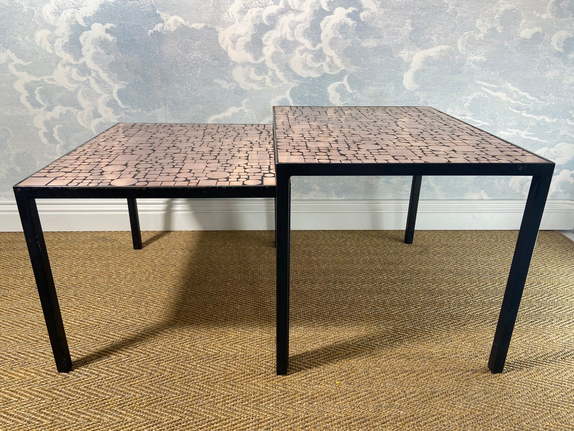 Nested copper tables by Herbert Hirche for Rosenthal, Germany, 1970s.