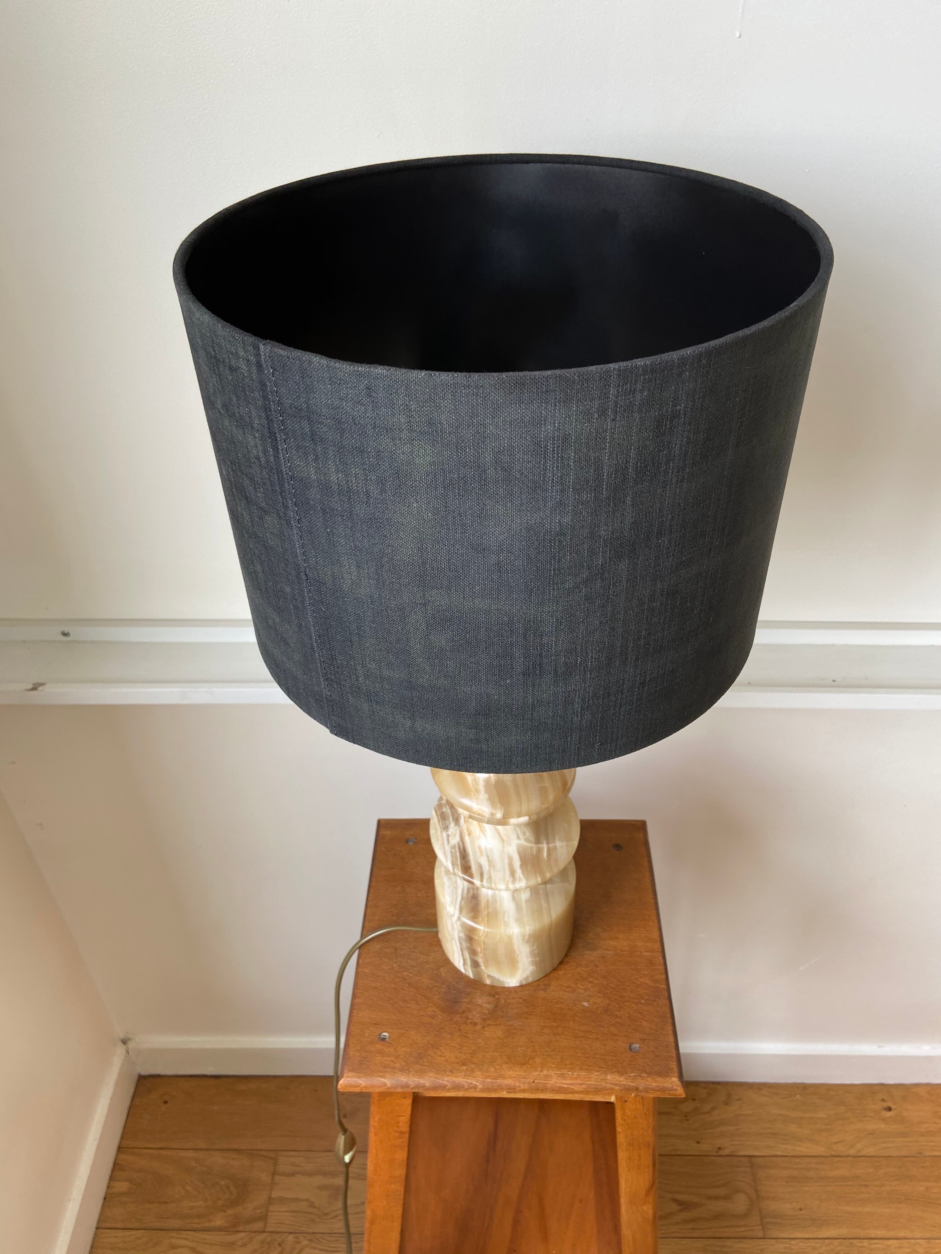 Stone and black cotton table lamp