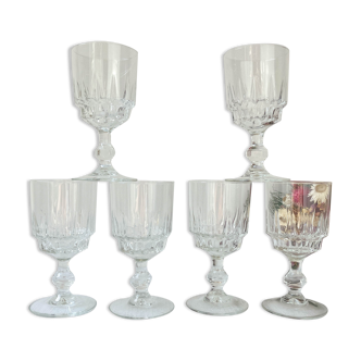 6 water glasses luminarc model lance, 1970 made in france