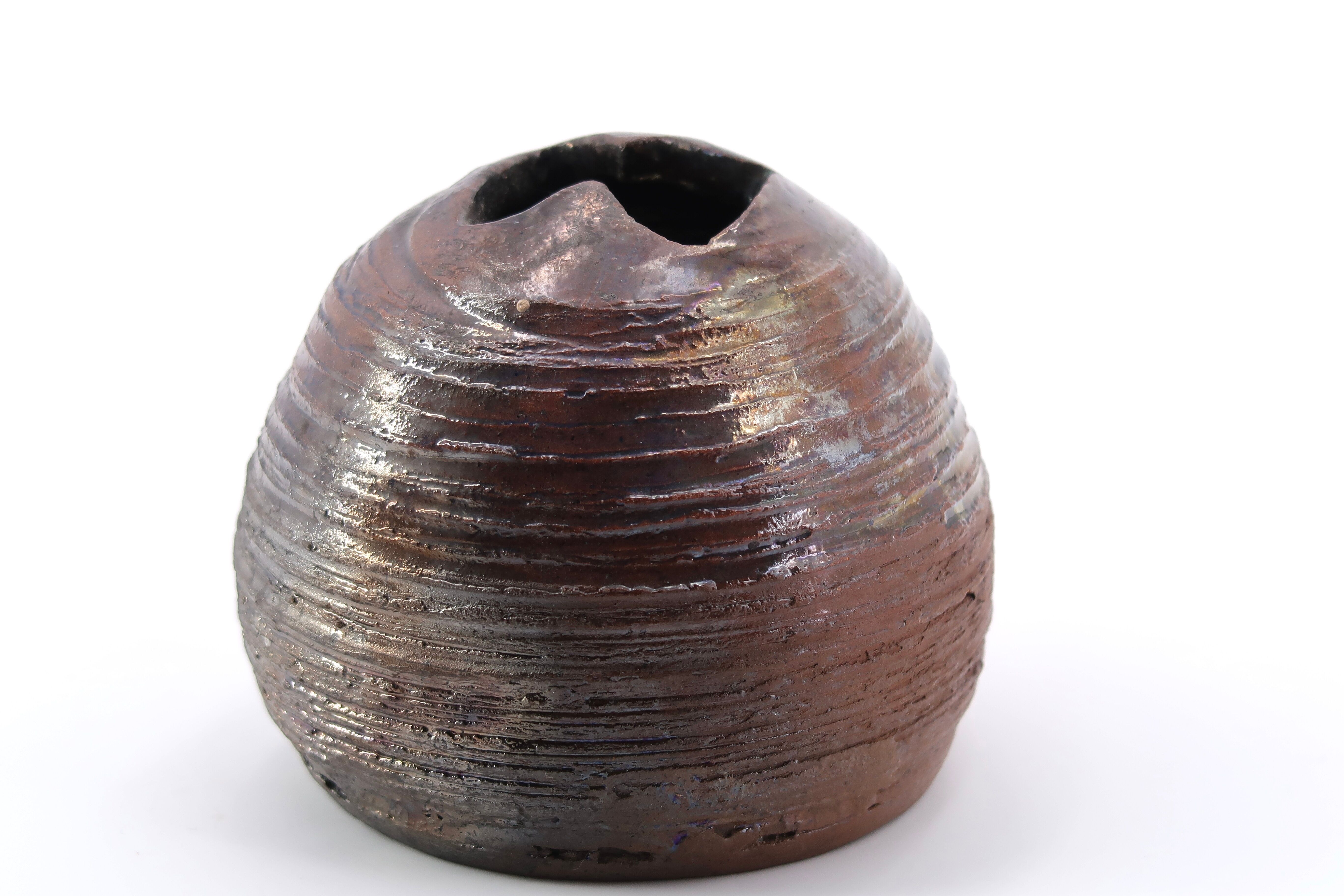 Signed brown ceramic vase, 70s