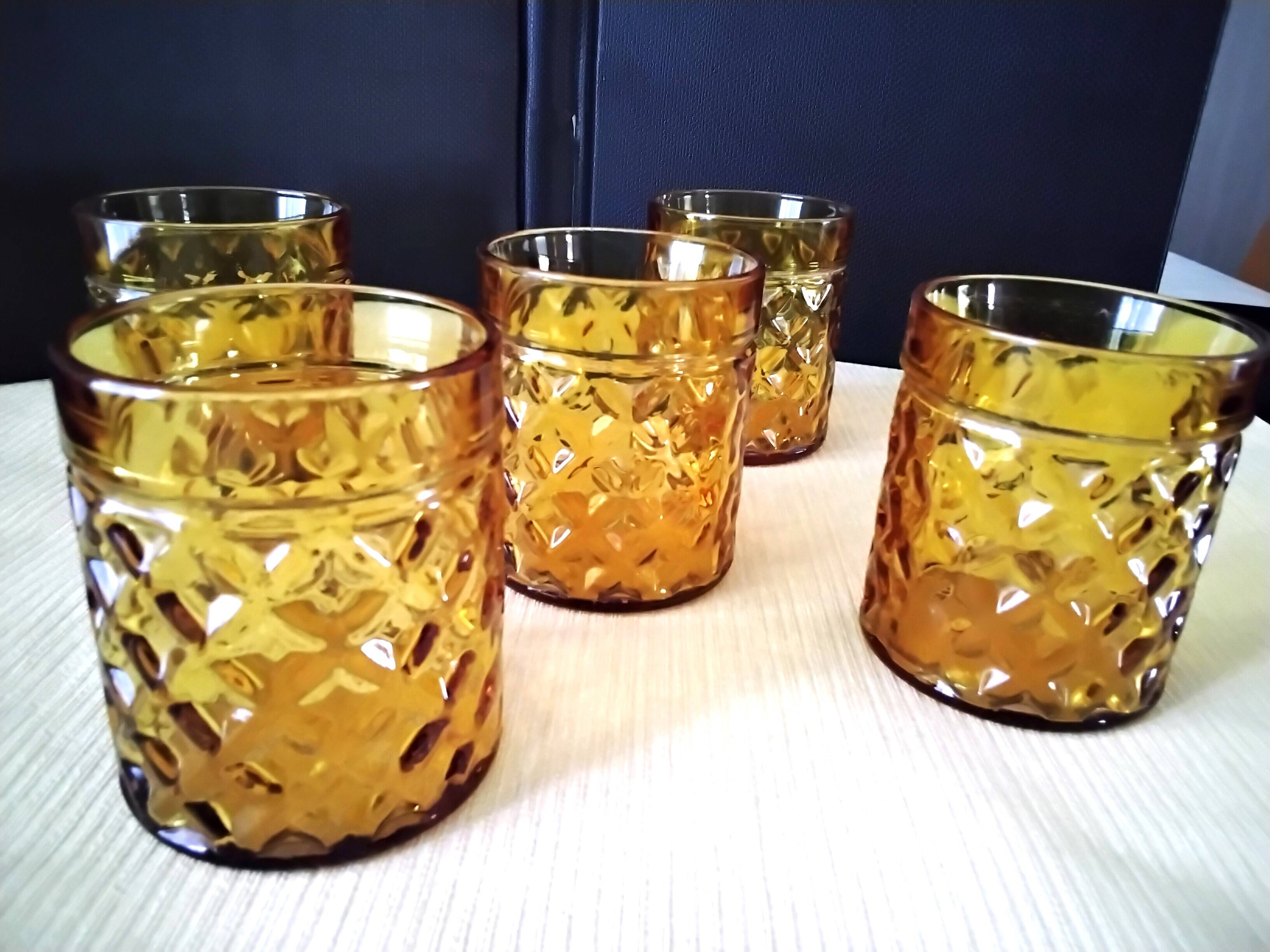 5 Verres gobelets couleur ambré Vintage  Pernod