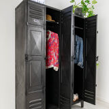 Very nice vintage metal industrial cloakroom with diamond-tipped doors